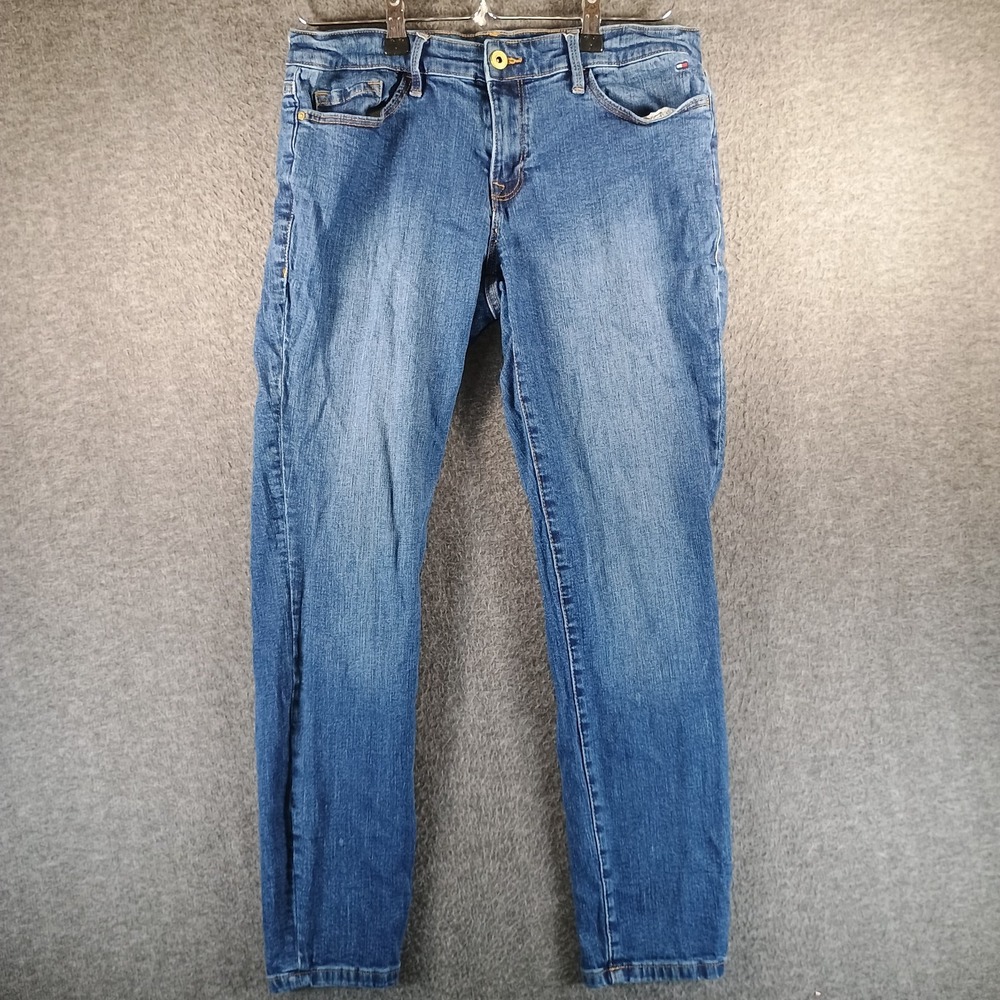 Tommy Hilfiger Boyfriend Jeans Womens 6 Blue Medium Wash‎ Buttons Pocket Logo